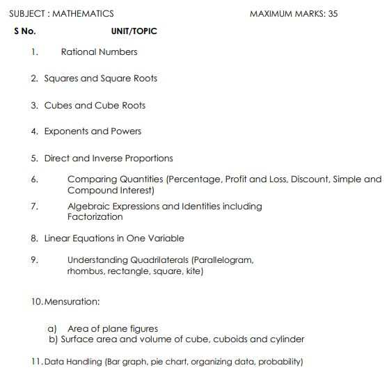 Maths Subject Exam Syllabus for Navodaya School Selection Test Class 9 / JAWAHAR NAVODAYA VIDYALAYA SELECTION TEST JNVST FOR ADMISSION IN CLASS IX 9